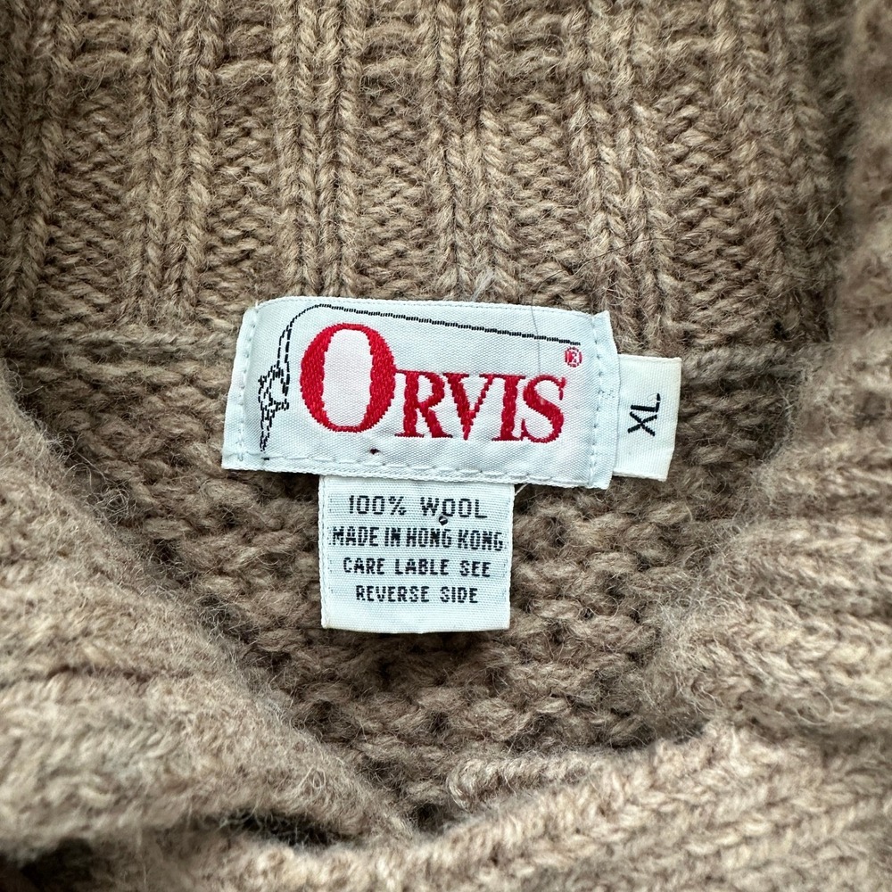 Orvis Cardigan Sweater Women XL Brown Wool Chunky Knit‎ Mock Neck Grandpa Cabin - Picture 3 of 9